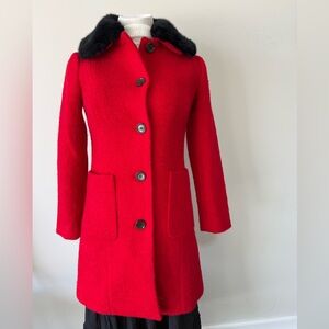 Talbots Red Pea Coat with Black Collar